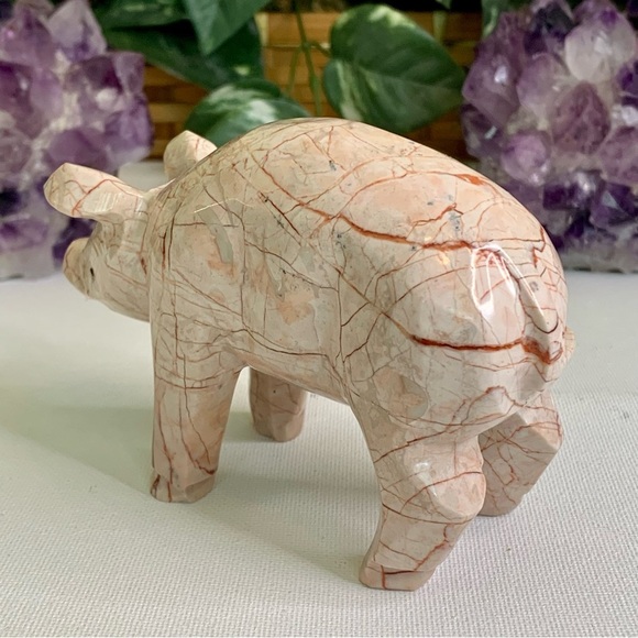 Large Pink Marble Carved Pig Figurine Farm Animal Polished Stone Swine 5" 539g - Picture 8 of 16